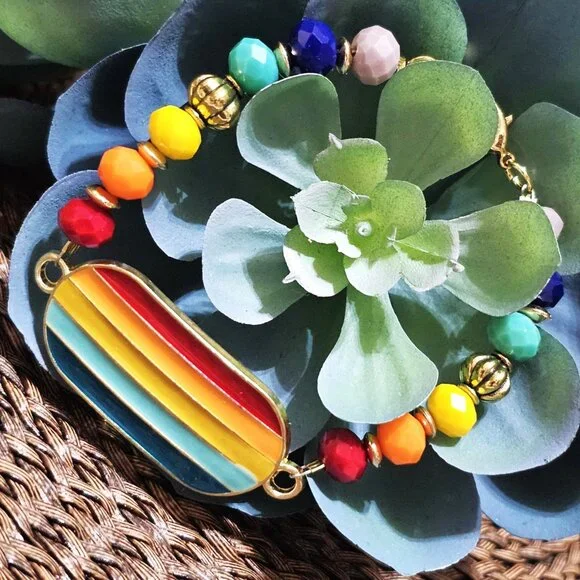 Artisan Hand Crafted Bracelet Beaded Rainbow Pride Colors - Picture 4 of 6